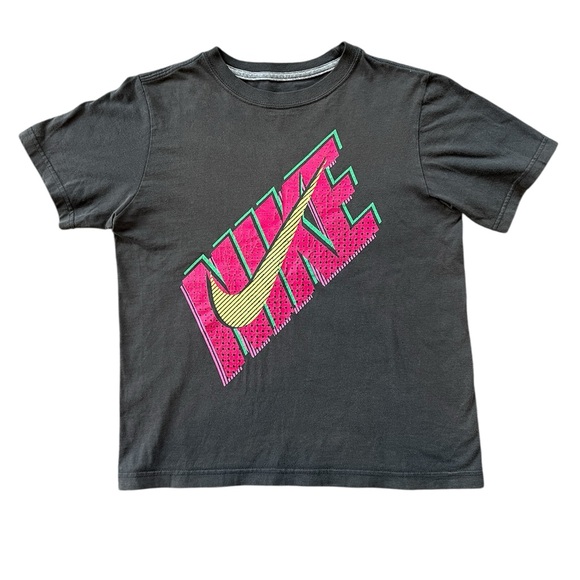 Nike Tops - Vintage Nike T-Shirt | Silkscreened Neon Graphics | Dark Grey | 100% Cotton | S